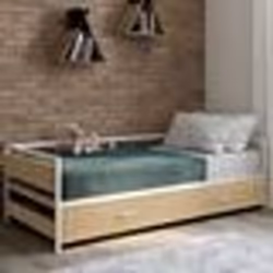 IDMARKET Lit banquette 90 x 190 cm DETROIT convertible 180 x 190 cm hêtre et blanc style industriel