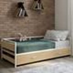 IDMARKET Lit banquette 90 x 190 cm DETROIT convertible 180 x 190 cm hêtre et blanc style industriel