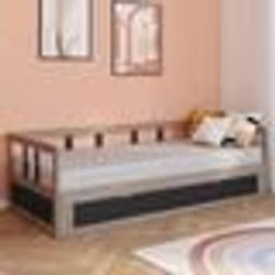 IDMARKET Lit banquette 90 x 190 cm ZOYA convertible 180 x 190 cm hêtre et noir avec 1 tiroir de rangement