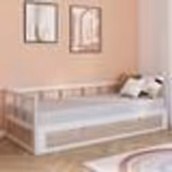 IDMARKET Lit banquette 90 x 190 cm ZOYA convertible 180 x 190 cm blanc et hêtre avec 1 tiroir de rangement