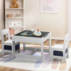 IDMARKET Table à dessin reversible + 2 chaises GABRIEL blanc avec bacs de rangement