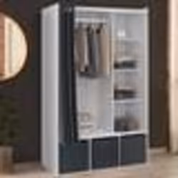 Dressing penderie - IDMARKET - Diane - 105 x 50 x 172 cm - Blanc - 4 étagères - Rideau gris
