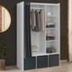 Dressing penderie - IDMARKET - Diane - 105 x 50 x 172 cm - Blanc - 4 étagères - Rideau gris