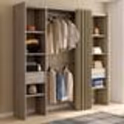 IDMARKET Dressing extensible double MERYL 120/180 x 50 x 180 cm hêtre avec étagères + double penderie + rideau taupe