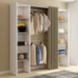 IDMARKET Dressing extensible double MERYL 120/180 x 50 x 180 cm blanc avec étagères hêtre + double penderie + rideau taupe