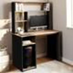 IDMARKET Bureau avec étagères de rangement DAN noir et façon hêtre