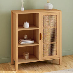 ID MARKET buffet dappoint EDHEN 3 étagères 70 cm Cannage bois cannage