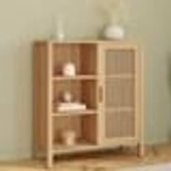 IDMARKET Buffet dappoint 3 étagères et placard 70 cm EDHEN bois et cannage