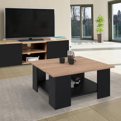 IDMARKET Table basse carrée ELI noire plateau façon hêtre