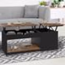 IDMARKET Table basse 2 plateaux relevables EYLA avec coffre bois foncé effet vieilli et noir