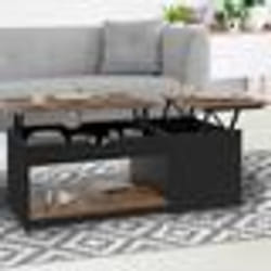 IDMARKET Table basse 2 plateaux relevables EYLA avec coffre bois foncé effet vieilli et noir