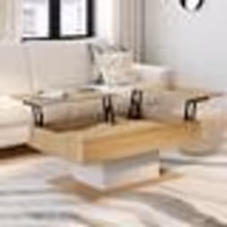 IDMARKET Table basse 2 plateaux relevables rectangulaire EDEN bois et blanc