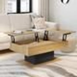 IDMARKET Table basse 2 plateaux relevables rectangulaire EDEN bois et noir