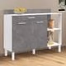 IDMARKET Buffet bas de cuisine 120 CM CINA plan de travail H.83 cm 2 portes + tiroir blanc et effet béton