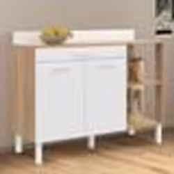 IDMARKET Buffet bas de cuisine 120 CM CINA plan de travail H.83 cm 2 portes + tiroir façon hêtre et blanc
