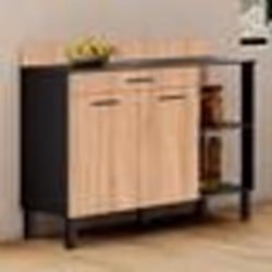 IDMARKET Buffet bas de cuisine 120 CM CINA plan de travail H.83 cm 2 portes + tiroir noir et façon hêtre