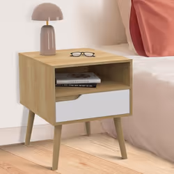 IDMARKET Lot de 2 tables de chevet HELSINKI scandinaves 1 tiroir avec niche effet hêtre et blanc