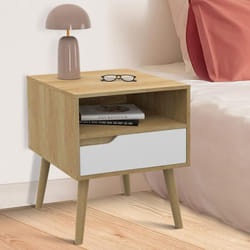 IDMARKET Lot de 2 tables de chevet HELSINKI scandinaves 1 tiroir avec niche effet hêtre et blanc