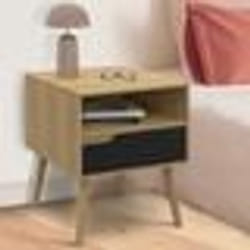 IDMARKET Lot de 2 tables de chevet HELSINKI scandinaves 1 tiroir avec niche effet hêtre et noir