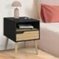 IDMARKET Lot de 2 tables de chevet HELSINKI scandinaves 1 tiroir avec niche noir et effet hêtre