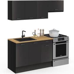 Idmarket - Cuisine complète 180 cm subtil avec plan de travail 5 éléments noir et plateaux bois