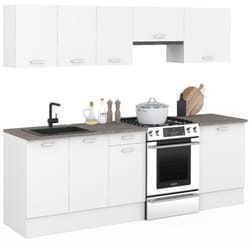 Idmarket - Cuisine complète 240 cm subtil avec plan de travail 7 éléments blanc et plateaux effet béton