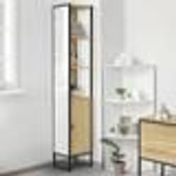 IDMARKET Meuble colonne salle de bain DETROIT 1 porte avec miroir et étagères design industriel