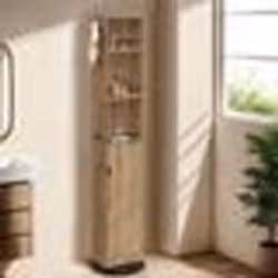 IDMARKET Meuble colonne pivotante de salle de bain avec miroir placard et étagères hêtre et noir ELIA