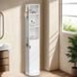 IDMARKET Meuble colonne pivotante de salle de bain avec miroir placard et étagères blanc ELIA