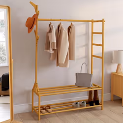 IDMARKET Portant vêtements bambou RITA avec porte-manteaux et étagères
