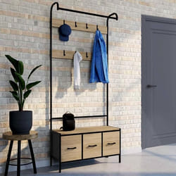 IDMARKET Vestiaire dentrée UTAH avec banc et 3 tiroirs en tissu design industriel