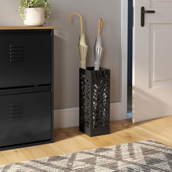 IDMARKET Porte parapluie FLOWER carré en acier noir hauteur 45 cm