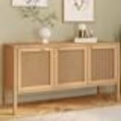 IDMARKET Buffet bas 110 cm EDHEN 3 portes bois et cannage
