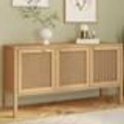 IDMARKET Buffet bas 110 cm EDHEN 3 portes bois et cannage