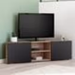 IDMARKET Meuble TV 110 cm dangle ELI bois façon hêtre portes noires