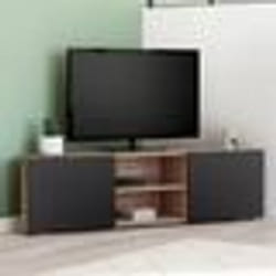 IDMARKET Meuble TV 110 cm dangle ELI bois façon hêtre portes noires