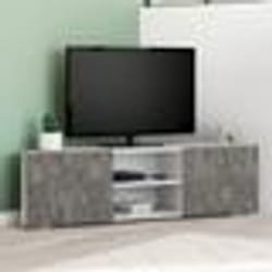 IDMARKET Meuble TV 110 cm dangle ELI blanc portes effet béton