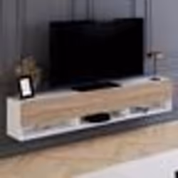 IDMARKET Meuble TV 180 cm suspendu ELIO 2 portes avec étagère blanc et bois