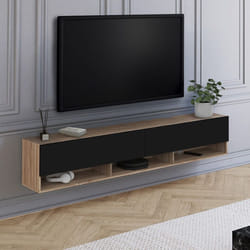 ID MARKET meuble tv ELIO 2 portes 180 cm noir suspendu