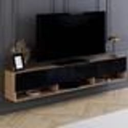 IDMARKET Meuble TV 180 cm suspendu ELIO 2 portes avec étagère bois et noir