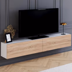IDMARKET Meuble TV 180 cm suspendu ELIO 2 portes blanc et bois