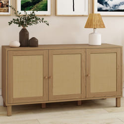 ID MARKET buffet HANAE 3 portes 113 cm Cannage bois cannage