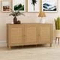 IDMARKET Buffet bas vintage 113 cm HANAE 3 portes effet naturel cannage