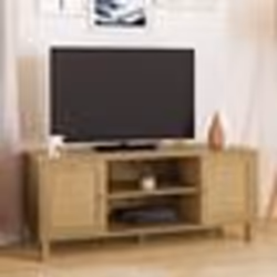 IDMARKET Meuble TV 115 cm vintage HANAE 2 portes effet naturel cannage