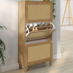 IDMARKET Meuble à chaussures 18 paires HANAE 3 portes effet naturel cannage