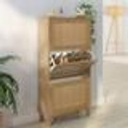 IDMARKET Meuble à chaussures 18 paires vintage HANAE 3 portes effet naturel cannage