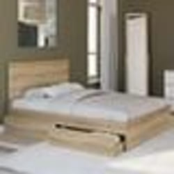IDMARKET Lit double OMAHA 4 tiroirs sur roulettes avec tête de lit et sommier 140 x 190 cm façon hêtre
