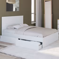 IDMARKET Lit double OMAHA 4 tiroirs sur roulettes avec tête de lit et sommier 140 x 190 cm blanc