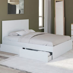 IDMARKET Lit double OMAHA 4 tiroirs sur roulettes avec tête de lit et sommier 140 x 190 cm blanc