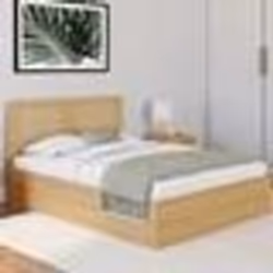 IDMARKET Lit coffre double EDHEN avec tête de lit cannage et sommier 140 x 190 cm coloris bois